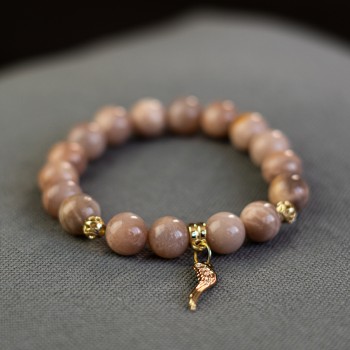 Sun stone 10mm bracelet with pendant "wing"